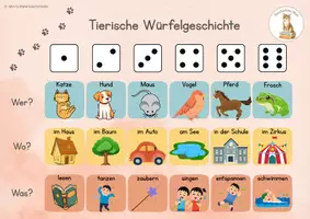 Vorschau - Arbeitsblätter - Tierische Würfelgeschichte - kreatives Schreiben - mit Sprachbausteinen - Seite 1