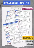 Vorschau - Arbeitsblätter - If-Clauses Typ 1-3 / Conditionals / If Clauses - Merkhilfe / Übungen + Lösung / - Deckblatt