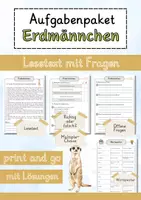 Vorschau - Arbeitsblätter - Erdmännchen Lesetext einfach verständlich mit Aufgaben + Lösungen und Wortspeicher Leseverstehen - Deckblatt