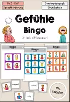 Vorschau - Spiele - Gefühle Bingo Spiel differenziert - DaZ DaF Sprachförderung - Deckblatt