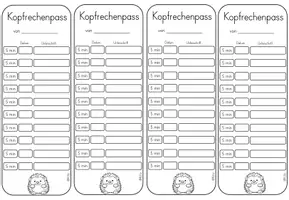 Vorschau - Spiele - Kopfrechenpass für Kopfrechenigel/Igelklasse (5 und 10 min) - Deckblatt