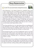 Vorschau - Arbeitsblätter - Ronja Räubertochter Lesetext mit Fragen + Lösungen Leseverstehen Wortspeicher didaktische Reserve Lesen Leseverständnis - Seite 3