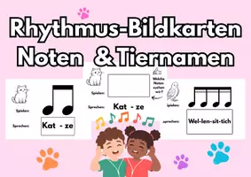 Vorschau - Mal- und Bastelvorlagen - Rhythmus-Bildkarten: Noten & Tiernamen (Rhythmusbausteine) - Deckblatt
