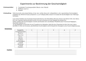 Vorschau - Experimente - Schülerexperiment Geschwindigkeit - Deckblatt