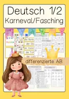 Vorschau - Spiele - Karneval Deutsch Klasse 1 & 2 differenzierte AB Fasching - Deckblatt