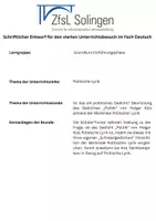 Vorschau - Stundenentwürfe - 4. Unterrichtsbesuch Merkmale Politischer Lyrik nachweisen - Seite 1