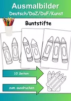 Vorschau - Arbeitsblätter - Ausmalbilder Thema Buntstifte - Grundschule - Bastelvorlagen - Deckblatt