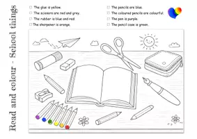 Vorschau - Arbeitsblätter - Read and colour - School things - Deckblatt