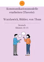 Vorschau - Arbeitsblätter - Kommunikationsmodelle erarbeiten (Theorie): Watzlawick, Bühler, von Thun - Deckblatt