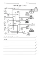 Vorschau - Arbeitsblätter - In der Stadt - Wege finden und Sätze schreiben (Arbeitsblatt) - DaZ / DaF / Sachunterricht - Seite 1