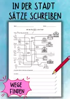 Vorschau - Arbeitsblätter - In der Stadt - Wege finden und Sätze schreiben (Arbeitsblatt) - DaZ / DaF / Sachunterricht - Deckblatt