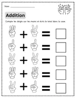 Aperçu - Feuilles d'exercices - Additions et Soustractions avec les mains - Page 1