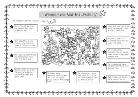 Vorschau - Arbeitsblätter - Frühling: Wimmelbild & Lese-Mal-Blatt (3-fach differenziert) - Deutsch - Kl. 2 - Seite 1