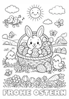 Vorschau - Mal- und Bastelvorlagen - Ostern Ausmalbild - Frohe Ostern mit dem Osterhasen - Seite 1