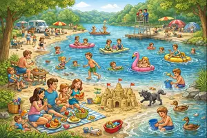 Vorschau - Stundenentwürfe - Wimmelbild: Sommer am Badesee - DEUTSCH FÜR ZWISCHENDURCH - Kreatives Schreiben - Rechtschreibung - Satzglieder - Seite 1