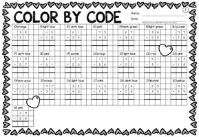 Aperçu - Feuilles d'exercices - Color by code - Addition within 100 (Valentine's Day) | Saint Valentin Additions Mathématiques Anglais - Page 2