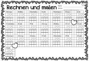 Aperçu - Feuilles d'exercices - Rechen-Mal-Blätter - Addition bis 100 (Valentinstag) Saint Valentin Additions Mathématiques Allemand - Page 3