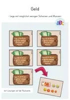 Vorschau - Stationenlernen - Geld : Lege mit möglichst wenigen Scheinen und Münzen (Geldbeträge legen) - Deckblatt
