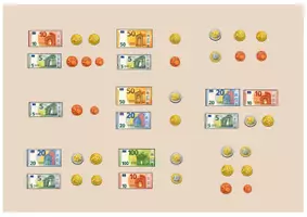 Vorschau - Stationenlernen - Geld : Lege mit möglichst wenigen Scheinen und Münzen (Geldbeträge legen) - Seite 2