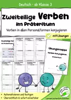 Vorschau - Arbeitsblätter - Zweiteilige Verben im Präteritum – Mitvergangenheit - Alle Personalformen ab Klasse 3 - Deckblatt