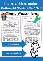 Vorschau - Arbeitsblätter - Materialpaket Tiere im Wasser Malen - DaZ/DaF/Kunst/Deutsch/Sachunterricht - Seite 1