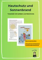 Vorschau - Arbeitsblätter - Hautpflege und Sonnenbrand - Textarbeit und Sketchnote - Deckblatt