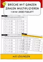 Vorschau - Arbeitsblätter - Brüche mit ganzen Zahlen multiplizieren - 1 Arbeitsblatt mit Lösungen - Deckblatt