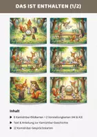 Vorschau - Bildkarten - Kamishibai Geschichte zu Ostern & Ostereier bemalen, Ostergeschichte für Kinder | 6 Bildkarten + Text A3 & A4 – 5 Waldfreunde - Seite 1