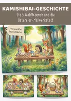 Vorschau - Bildkarten - Kamishibai Geschichte zu Ostern & Ostereier bemalen, Ostergeschichte für Kinder | 6 Bildkarten + Text A3 & A4 – 5 Waldfreunde - Deckblatt