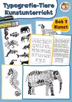 Vorschau - Arbeitsblätter - 2x Kunst in der Sek 1, Kunst Klasse 6, Klasse 7, Typografie Tiere und Tieraugen mit Ölpastellkreiden - Seite 1