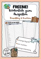 Vorschau - Arbeitsblätter - Wörterliste - Travelling and tourism FREEBIE! - Deckblatt