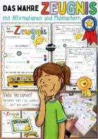 Vorschau - Mal- und Bastelvorlagen - Das wahre Zeugnis + Mutmacher & Affirmationen / Urkunde Zeugniszeit Kinderzeugnis - Deckblatt