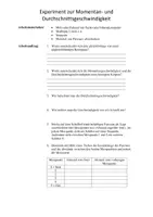 Vorschau - Experimente - Schülerexperiment Momentan und Duchschnittsgeschwindigkeit - Deckblatt