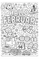 Vorschau - Mal- und Bastelvorlagen - Hallo Februar Ausmalbild - Deckblatt