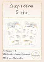 Vorschau - Arbeitsblätter - Zeugnis der Stärken (Wahres Zeugnis) - Growth Mindeset - Deckblatt