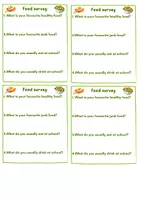 Vorschau - Arbeitsblätter - Warm up Game - healthy and unhealthy food / klasse 5-12. / Food survey - Deckblatt
