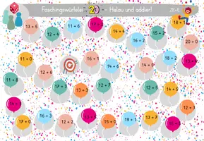 Vorschau - Spiele - Fasching Würfelspiel - Addition im Zahlenraum bis 20 - Seite 2