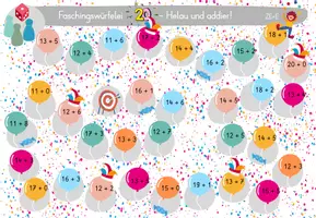 Vorschau - Spiele - Fasching Würfelspiel - Addition im Zahlenraum bis 20 - Seite 3