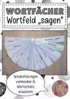 Vorschau - Mal- und Bastelvorlagen - Lernfächer zum Wortfeld "sagen" - Deckblatt