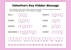 Aperçu - Feuilles d'exercices - Valentine's Day Hidden Message Game Worksheet in Pink Heart Style(2 - Page de couverture