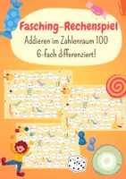 Vorschau - Spiele - Rechenspiel Fasching Addition ZR 100, 6-fach differenziert (Fasnacht, Karneval, Fasching) - Deckblatt