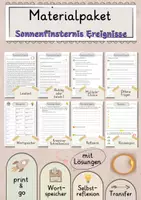 Vorschau - Arbeitsblätter - Sonnenfinsternis Ereignisse Lesetext mit Fragen + Lösungen Leseverstehen Wortspeicher didaktische Reserve Lesen Leseverständnis - Deckblatt