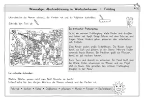 Vorschau - Arbeitsblätter - Frühling: Wimmeliges Abschreibtraining in Wortartenhausen (3-fach diff.) - Deutsch - Kl. 3/4 - Seite 1