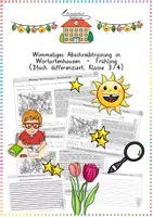 Vorschau - Arbeitsblätter - Frühling: Wimmeliges Abschreibtraining in Wortartenhausen (3-fach diff.) - Deutsch - Kl. 3/4 - Deckblatt