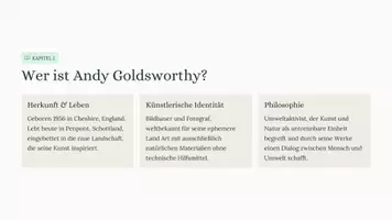 Vorschau - Präsentationen/Tafelbilder - Natur und Konzept – Andy Goldsworthy | Unterrichtspräsentation zur Land Art, Vergänglichkeit und Umweltbewusstsein - Seite 1