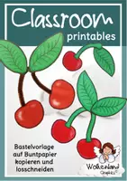 Vorschau - Mal- und Bastelvorlagen - Kirschen basteln Obst Bastelvorlage Anhänger Frühling - Deckblatt
