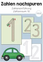 Vorschau - Arbeitsblätter - Zahlen nachspuren: Ziffernweg Zahlenraum 10 (Auto) - Deckblatt