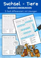 Vorschau - Arbeitsblätter - Suchsel Tiere, Wortsuche, Basisschreibungen, differenziert - Deckblatt