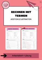 Vorschau - Arbeitsblätter - Addition und Subtraktion von Termen - Deckblatt