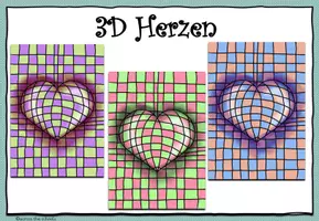 Vorschau - Mal- und Bastelvorlagen - 3D Herzen mit Karomuster: Schritt für Schritt Anleitung - Seite 1